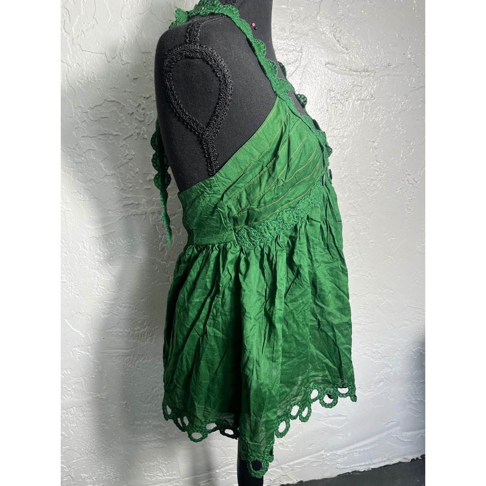 Moda International Green Y2K Boho Halter Babydoll Tunic Top Size S - Picture 4 of 7